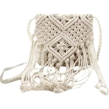 Kabelka Macramé kabelka přes rameno s třásněmi - Bílá