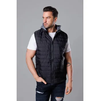 Černá pánská prošívaná vesta s kapucí (8M983-392) odstíny černé L