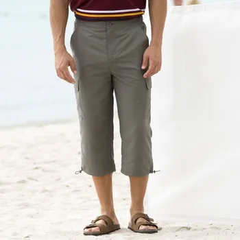 Dámské kalhoty 3/4 kalhoty s kapsami, z jemného mikrovlákna khaki 50