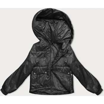 Krátká černá dámská bunda s kapucí (B8216-1) odstíny černé XXL (44)