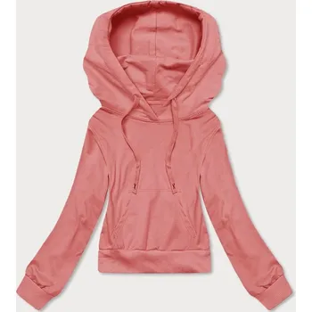 Dámská mikina Krátká tepláková mikina v lososové barvě s kapucí (8B939-37) odstíny růžové XL (42)