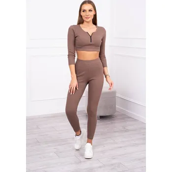 Žebrovaný komplet krátký top mocca UNI