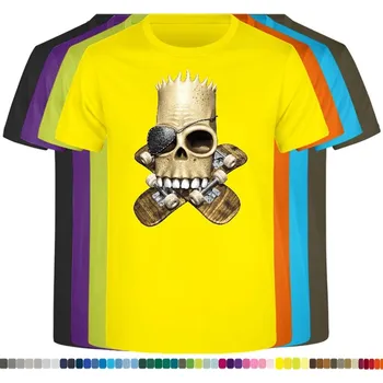 Pánské tričko panske-levne-bavlnene-tricko-digi-potisk-pirat-skater Barva: Yellow - žlutá, velikost: XS