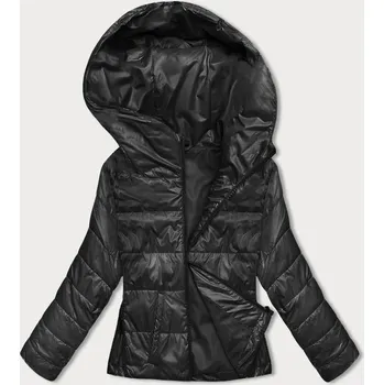 Krátká černá dámská bunda s kapucí (B8187-1) odstíny černé XL (42)