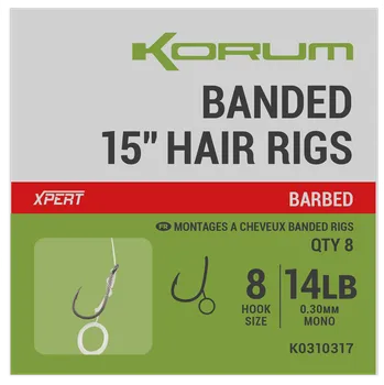 Korum Návazec Banded Hair Rigs Barbed 8 ks Délka 15" - Velikost Háčku 12