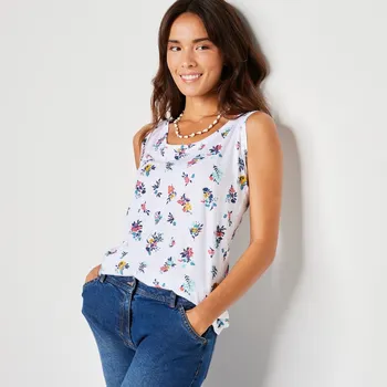 Dámské tričko Top se širokými ramínky, potisk květin bílá 42/44