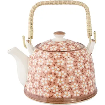 Konvice na čaj Keramická konvice na čaj se sítkem a oranžovým květinovým motivem – 700 ml