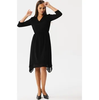 Dámské šaty S354 Vrstvené šifonové šaty - černé EU M