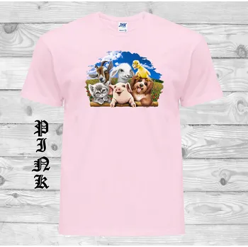 Dívčí tričko detske-levne-bavlnene-tricko-potisk-domaci-zviratka Barva: Pink - růžová, velikost: 128