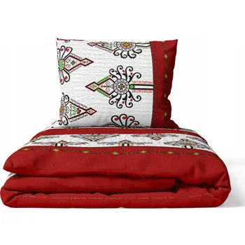 Povlečení KREPOVÉ POVLEČENÍ 160x200cm + JEDEN POVLAK NA POLŠTÁŘ 70x80cm SILNÉ, VZOR Parzenica červ.