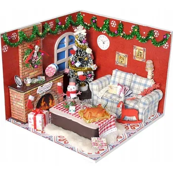 domeček pro figurky DIY Domeček Nábytek LED Sestavitelný Vánoční Večeře s Mikulášem