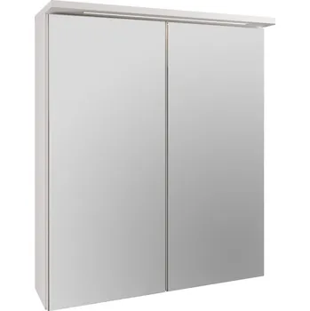 Zrcadlo EBS Koupelnová Galerka 60x70 cm, 80 cm,| Závěsná Bílá Lesklá s Dvoukřídlými Dvířky, Integrovaným Bodovým LED Osvětlením a Tlumenými Panty Rozměr: 60 cm