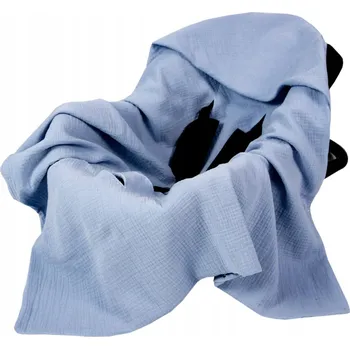 Dětská deka Mušelínová deka s kapucí do autosedačky 90x90 cm - modrá