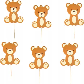Party dekorace OZDOBA NA DORT Zápichy do dortu MEDVÍDEK HNĚDÝ PRVNÍ NAROZENINY dekorace N 6 Ks w3
