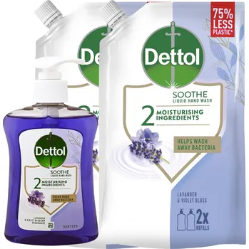 Mýdlo DETTOL tekuté mýdlo Sada s pumpičkou a náplní 2x 500ml Levandule a Fialka