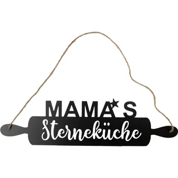 Plechová cedule Černá závěsná kovová cedule ve tvaru kuchyňského válečku 50x14 cm