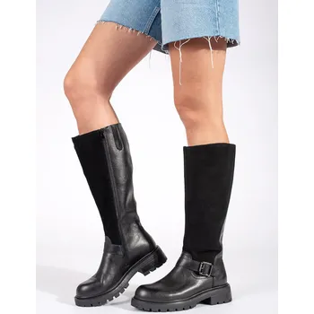 Dámské kozačky Designové kozačky černé dámské platforma 40