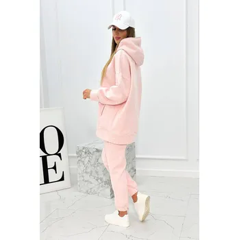 Zateplený set s mikinou s kapucí prášková růžová melanž UNI