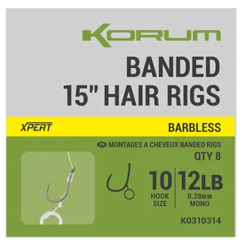 Korum Návazec Banded Hair Rigs Barbless 8 ks Délka 15" - Velikost Háčku 14