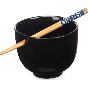 Kinvara Asijská porcelánová miska černá s hůlkami