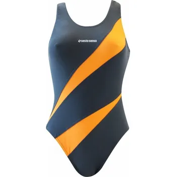 Dámská móda Dámské jednodílné plavky 729 tmavě šedá s oranžovou - Sesto Senso tm.šedá-oranžová L