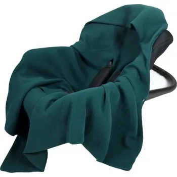 Dětská deka Mušelínová deka s kapucí do autosedačky 90x90 cm - tmavě zelená