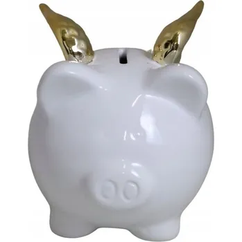 Pokladnička PRASÁTKO POKLADNIČKA BÍLÉ SE ZLATÝMI KŘÍDLY 12X10X11CM