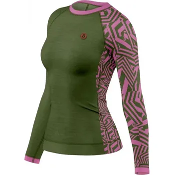 Bosa Sharp - Merino dámské triko dlouhý rukáv Barva: Olive Green-Pink, Velikost: S