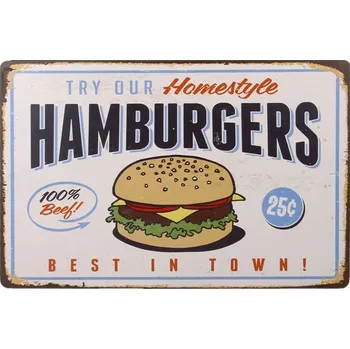 Plechová cedule Plechová retro cedule - Hamburgers Provedení: Hliník: 30 x 20 cm