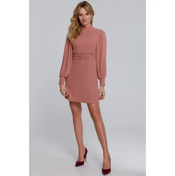 Dámská móda K078 Šaty s nabíraným páskem - růžové EU XXL