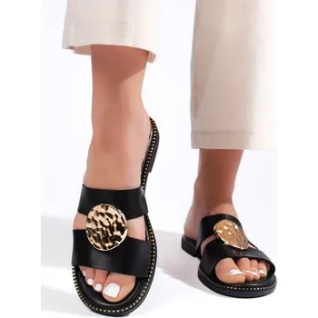 Dámské žabky Trendy černé dámské nazouváky na plochém podpatku 37