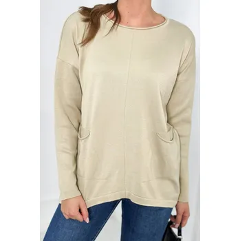 Dámský svetr Svetr s předními kapsami béžový UNI