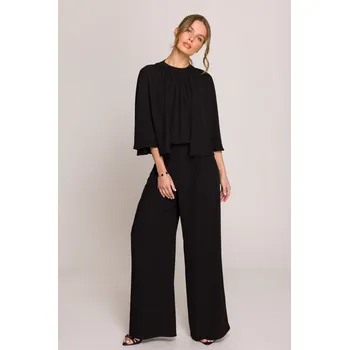 Dámský overall S397 Kombinéza s širokými rukávy a rozdělenými zády - černá EU L