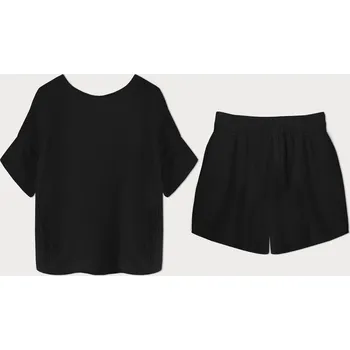 Dámská halenka Černý bavlněný komplet - tričko a šortky (34437) odstíny černé uni velikost