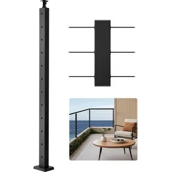 Zábradlí Sloupky zábradlí VEVOR pro lanové schody, 42x2x2 palce, rovné schodišťové sloupky, balení 1 ks nerezových sloupků pro lanové zábradlí, předvrtané tyče s montážní konzolou, sada zábradlí pro schody, černá, 1JZLGZXHS106AWJO6001V0