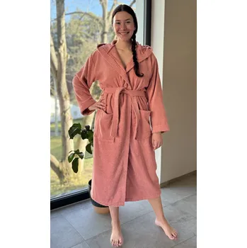 Dámský župan Dámský župan dlouhý s kapucí Broskev lososová L