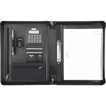 Allasio Carpo A4 s kalkulačkou a zipem, kůže, černé