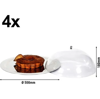 G.Gastro (4 Kusy) Nerezový servírovací podnos s transparentním krytem - Ø 50 cm - leštený