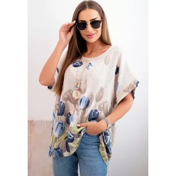 Dámská košile Kesi Włoski Dámská bavlněná košile s květinovým vzorem béžový Kesi Włoski krémová 3286617