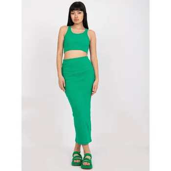 Zelený žebrovaný komplet s topem a sukní RUE PARIS zelená 3294448
