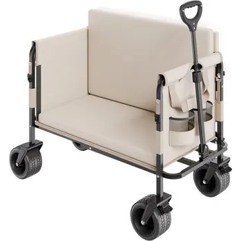 Zahradní vozík Skládací vozík VEVOR, nosnost 550 liber a objem 220 l, 2 v 1 skládací vozík, který se dá přeměnit na lavici, užitkový vozík s nastavitelnou rukojetí, venkovní vozík na nákupy potravin, kempování, zahradničení