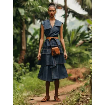 Dámské šaty Šaty Nu Denmark 8406-23 tmavě modré džínové extravagntní Velikost: 36