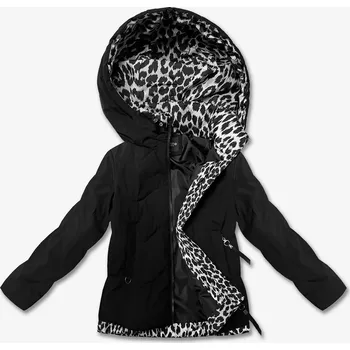 Krátká černá dámská volná bunda s panteřím motivem Miss TiTi (25899) odstíny černé 46