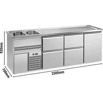 Vinotéka G.Gastro Výčepní pult 2,5 x 0,7 m - 1 dveře se 4 šuplíky 2/5+3/5