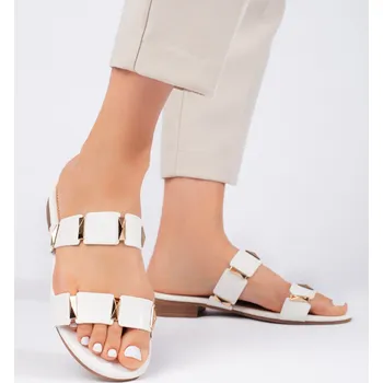 Dámské žabky Módní dámské bílé nazouváky na plochém podpatku 38