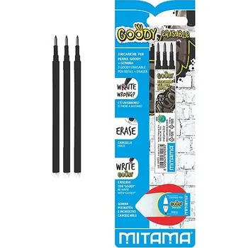 Mitama Náhradní náplně + guma pro pero Goody černé - 0,7 mm, 3 ks