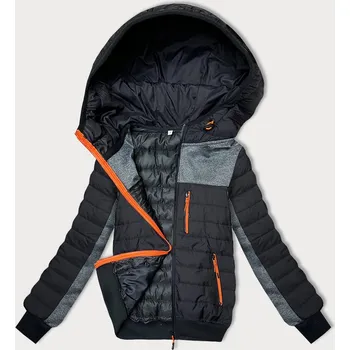 Černo-grafitová dámská bunda z různých spojených materiálů (8M916-392) odstíny černé L (40)