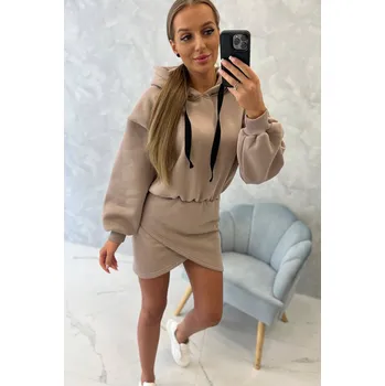 Dámské šaty Zateplené šaty s obálkovým dnem tmavě béžové UNI