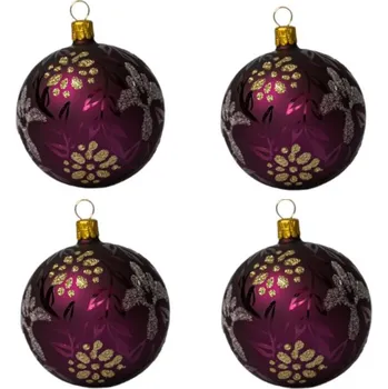 Vánoční ozdoba Koulier Sada vánočních ozdob Secese baňky osmi pokladů - fialové, 4 ks