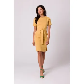 Dámská móda B263 Bavlněné šaty s kapsami - medové EU M
